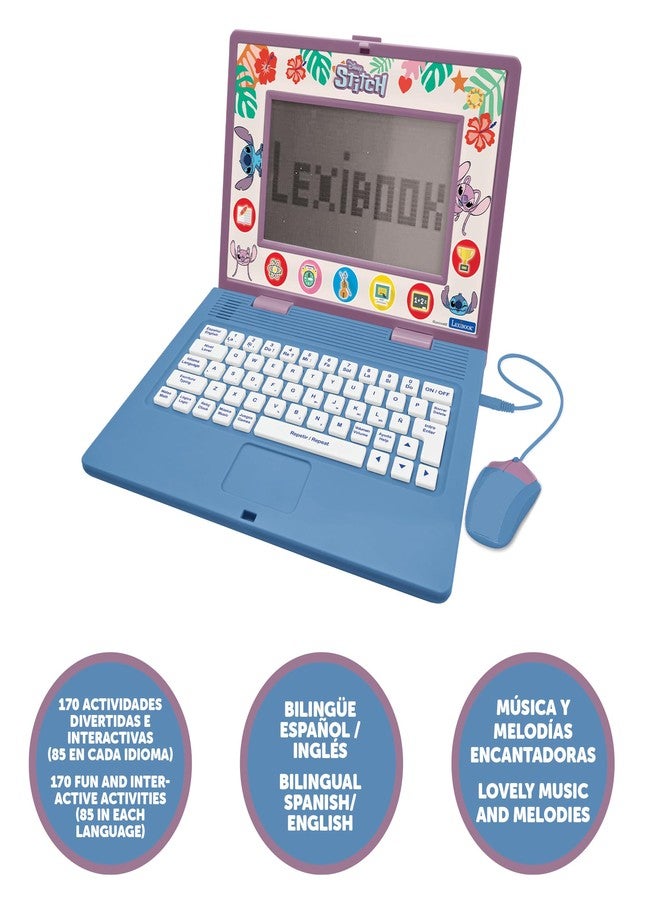 ليكسيبوك، ديزني ستيتش، كمبيوتر محمول ثنائي اللغة تعليمي (إسبانية/إنجليزية)، لعبة للأطفال، 170 نشاطًا للتعلم واللعب والموسيقى، شاشة كبيرة، أزرق، JC599Di2 - Image 2